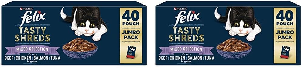 FELIX Tasty Shreds Mixed Selection in Gravy Wet Cat Food 40x80g