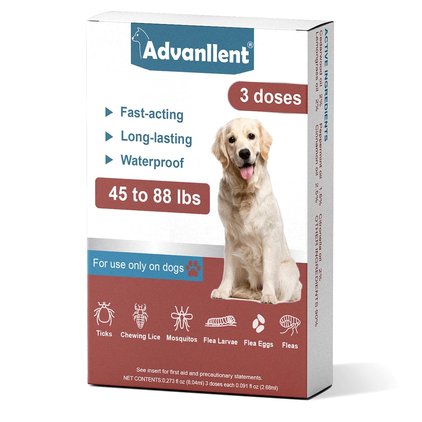 Natural Spot on Flea and Tick Treatment for Dogs, Flea and Tick Prevention for Dogs, Dog Flea Treatment, Fast Acting & Waterproof, 3 Pipettes (2-10kg Small Dogs)