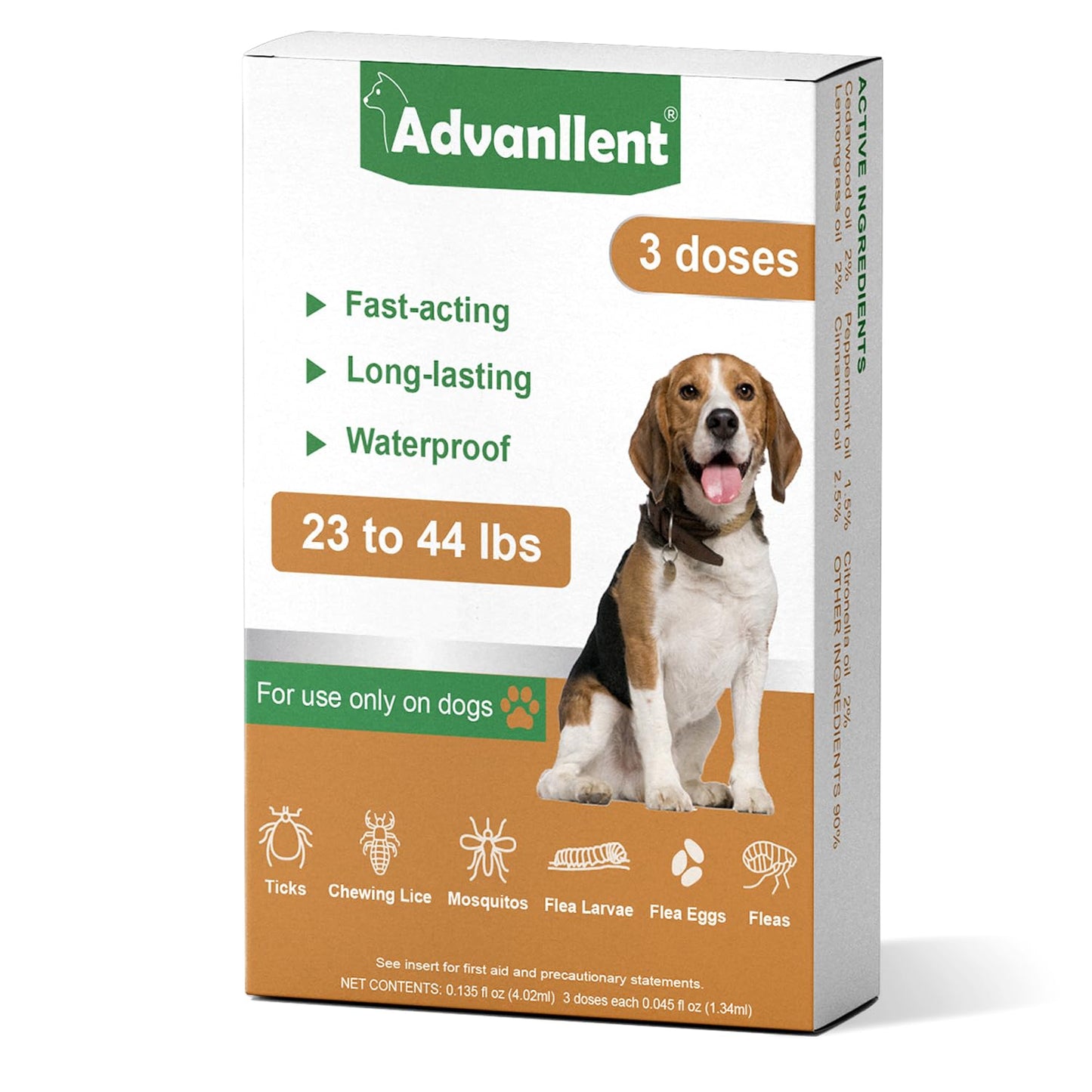 Natural Spot on Flea and Tick Treatment for Dogs, Flea and Tick Prevention for Dogs, Dog Flea Treatment, Fast Acting & Waterproof, 3 Pipettes (2-10kg Small Dogs)