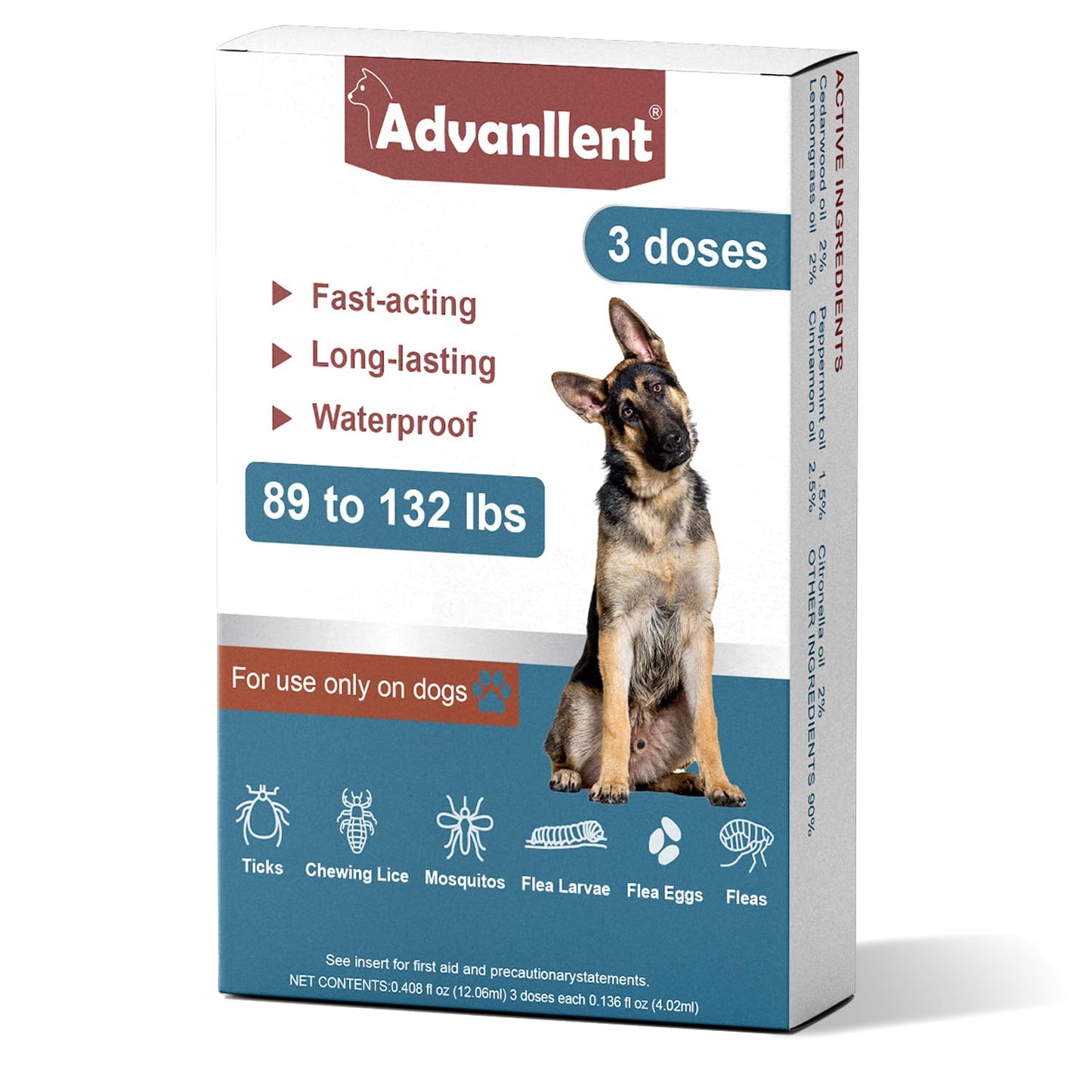 Natural Spot on Flea and Tick Treatment for Dogs, Flea and Tick Prevention for Dogs, Dog Flea Treatment, Fast Acting & Waterproof, 3 Pipettes (2-10kg Small Dogs)