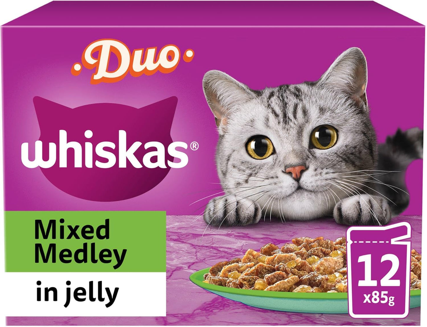 WHISKAS 1+ Cat Pouches Duo Mixed Medley in Jelly 12x85g