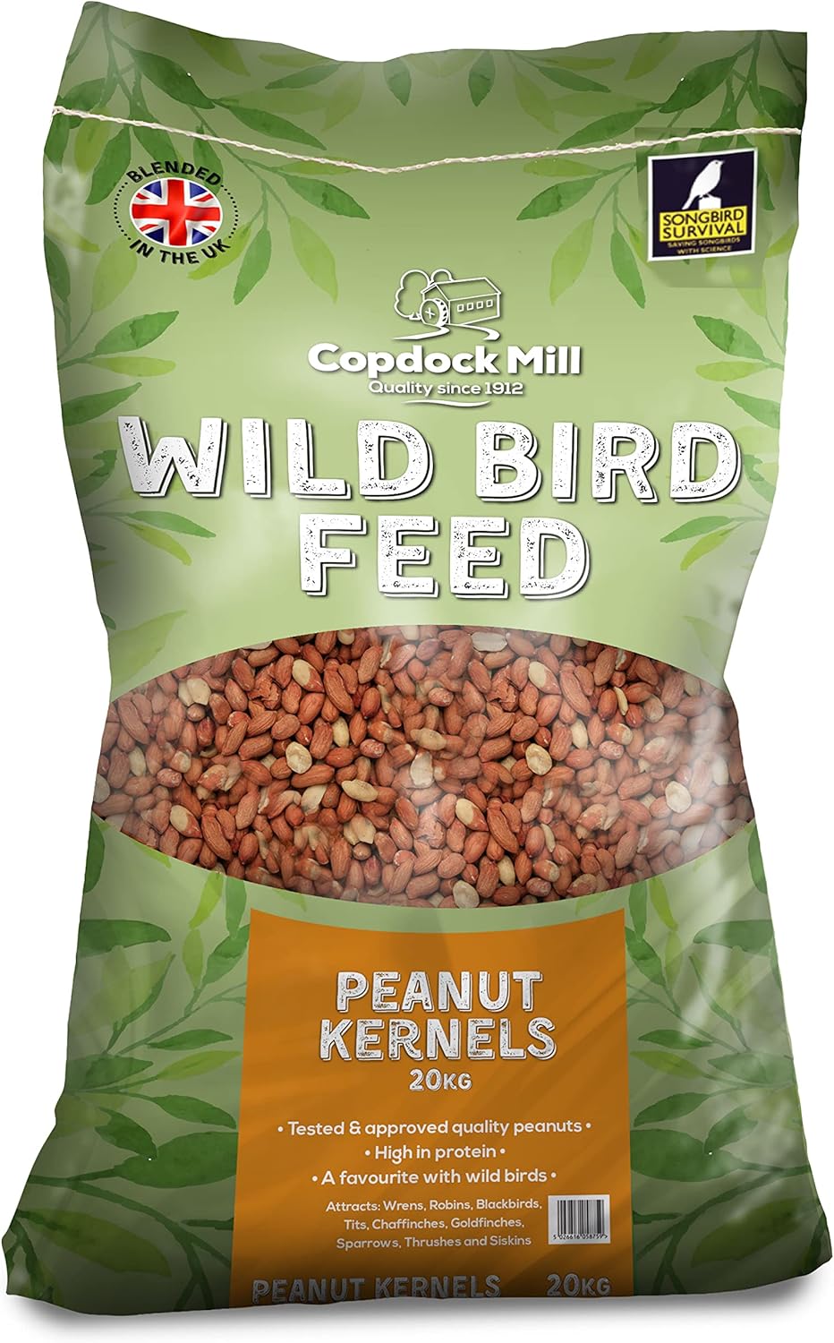 Copdock Mill Peanuts for Wild Birds - Peanut Kernels Bird Feed 20kg - High In Energy, Protein Rich Wild Bird Peanuts - Bird Seeds for Small Garden Birds