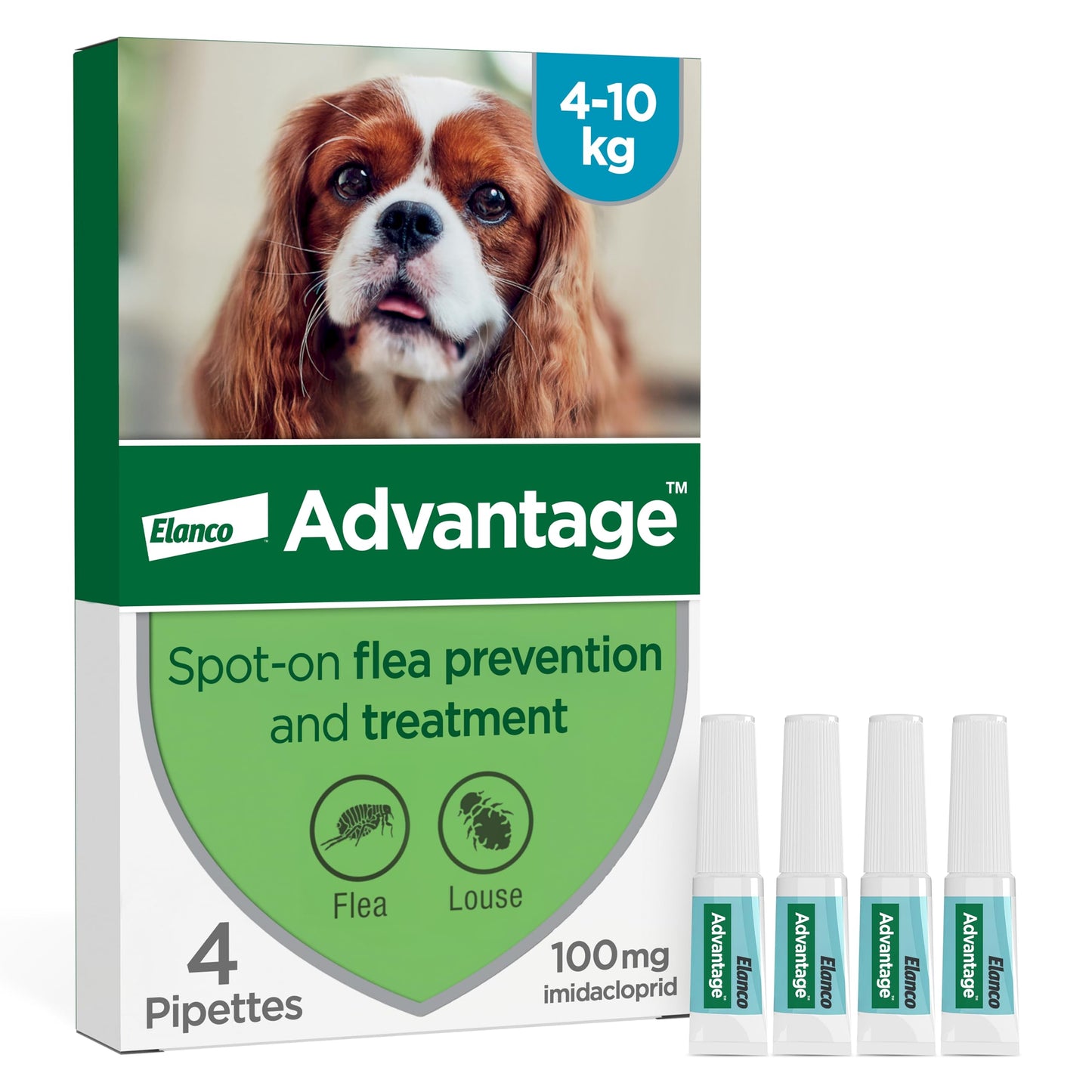 Advantage Spot On Flea Treatment For Cats, Dogs and Rabbits Under 4kg (4 pipettes, 40mg), Kills Fleas Within 24 Hours, Prevents Further Infestation For Up To Four Weeks in Cats and Dogs