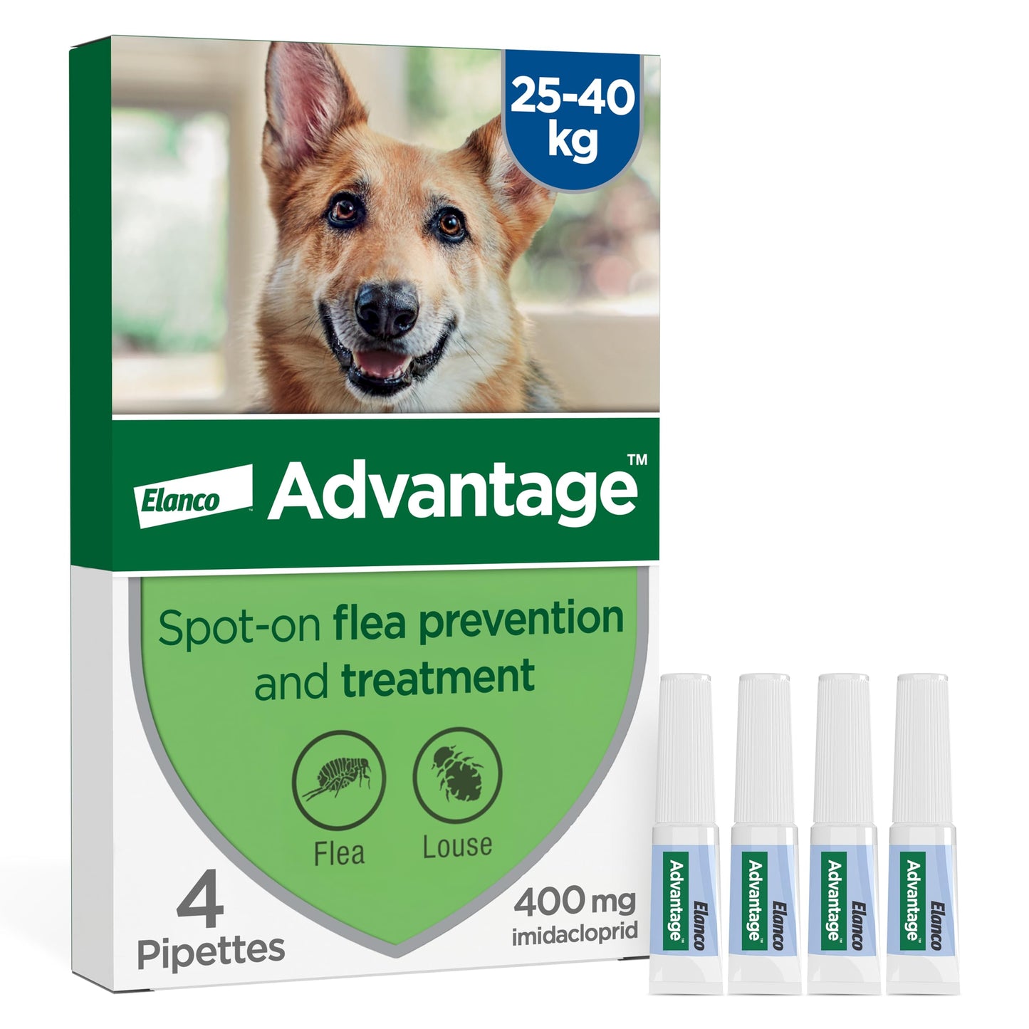 Advantage Spot On Flea Treatment For Cats, Dogs and Rabbits Under 4kg (4 pipettes, 40mg), Kills Fleas Within 24 Hours, Prevents Further Infestation For Up To Four Weeks in Cats and Dogs
