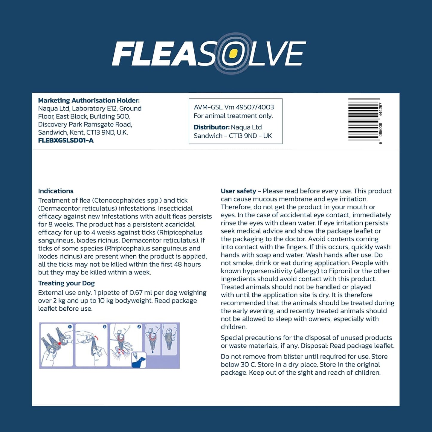 Dog Flea Treatment Small Dog x 6 - Spot on Flea Treatment for Dogs Small 2-10kg - FleaSolve Flea & Tick Solution - 6 x Pipettes - 6 x Doses