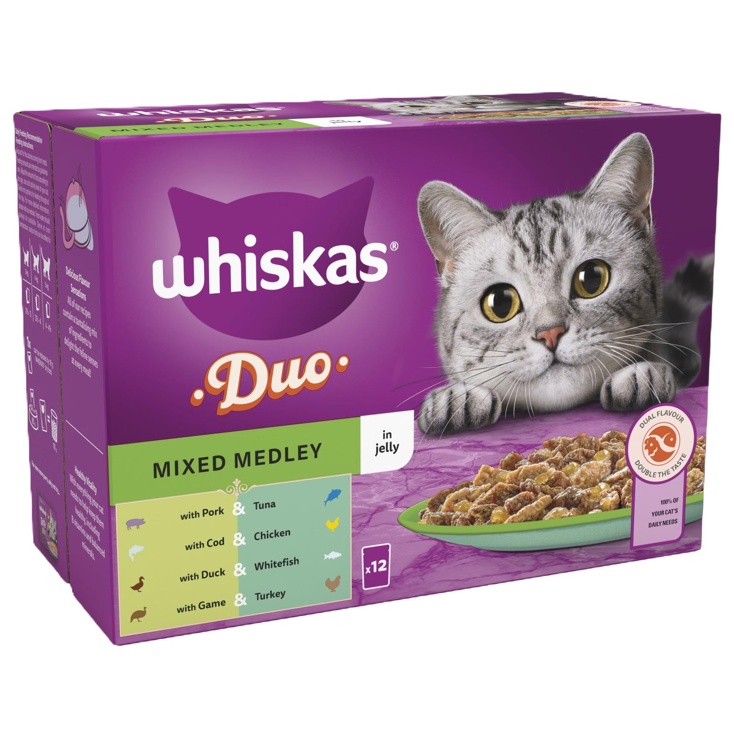 WHISKAS 1+ Cat Pouches Duo Mixed Medley in Jelly 12x85g