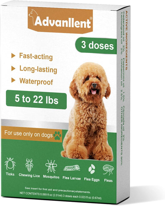 Natural Spot on Flea and Tick Treatment for Dogs, Flea and Tick Prevention for Dogs, Dog Flea Treatment, Fast Acting & Waterproof, 3 Pipettes (2-10kg Small Dogs)
