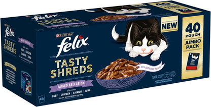 FELIX Tasty Shreds Mixed Selection in Gravy Wet Cat Food 40x80g