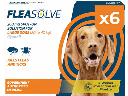Dog Flea Treatment Small Dog x 6 - Spot on Flea Treatment for Dogs Small 2-10kg - FleaSolve Flea & Tick Solution - 6 x Pipettes - 6 x Doses