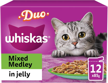 WHISKAS 1+ Cat Pouches Duo Mixed Medley in Jelly 12x85g