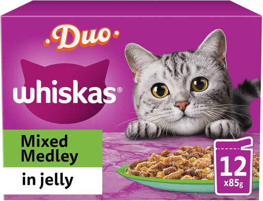 WHISKAS 1+ Cat Pouches Duo Mixed Medley in Jelly 12x85g