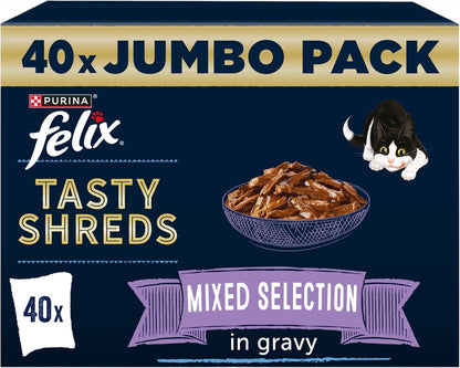 FELIX Tasty Shreds Mixed Selection in Gravy Wet Cat Food 40x80g