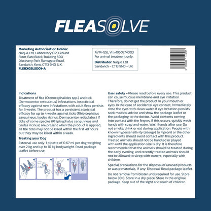 Dog Flea Treatment Small Dog x 6 - Spot on Flea Treatment for Dogs Small 2-10kg - FleaSolve Flea & Tick Solution - 6 x Pipettes - 6 x Doses