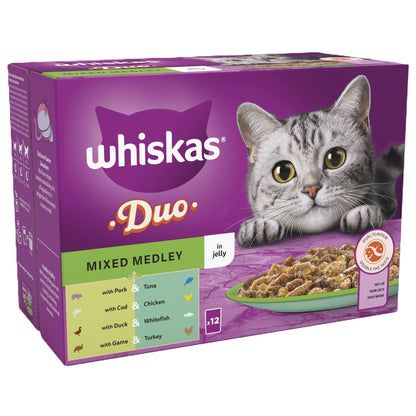 WHISKAS 1+ Cat Pouches Duo Mixed Medley in Jelly 12x85g